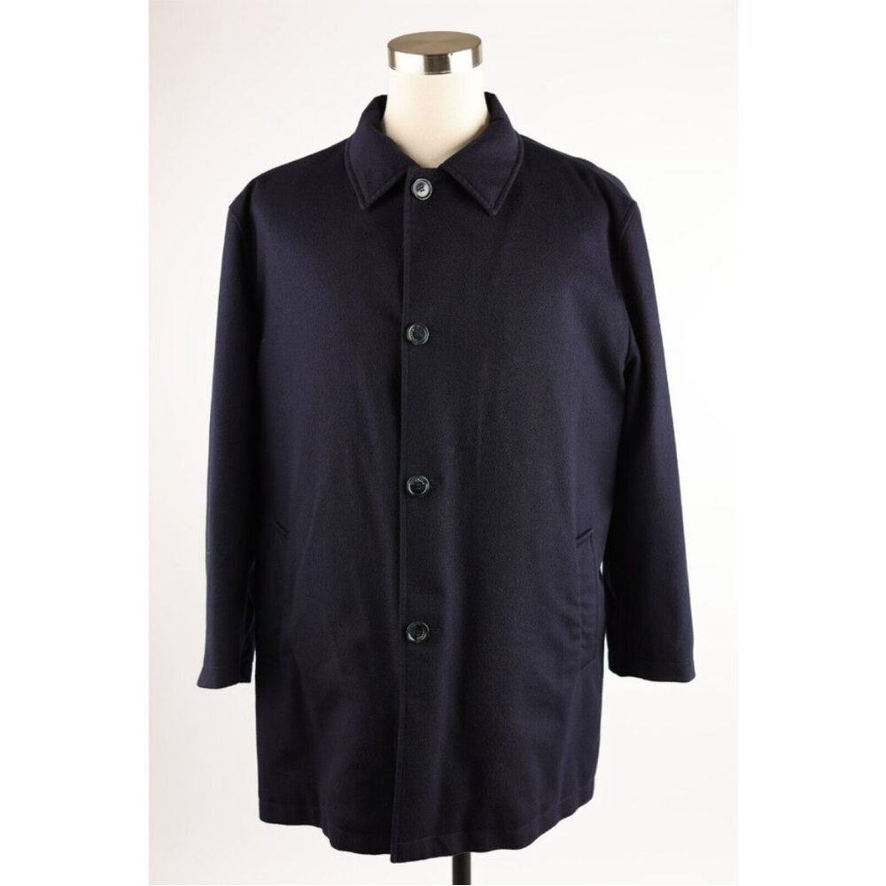 MANDELLI made in Italy cashmere leather overcoat coat jacket navy blue or black
